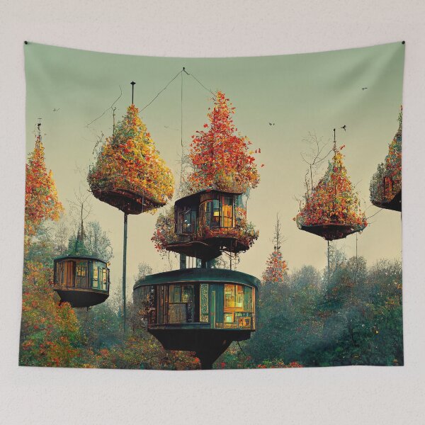 Item preview, High Autumn Treehouses Abstract AI Generated Art designed and sold by MeAI-Art.