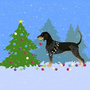 Artwork thumbnail, Bluetick Coonhound Decorating Christmas Tree in the Forest by TriPodDogDesign
