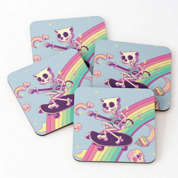 Item preview, Cute skating skeleton cat on rainbow designed and sold by CreepsterHeads.