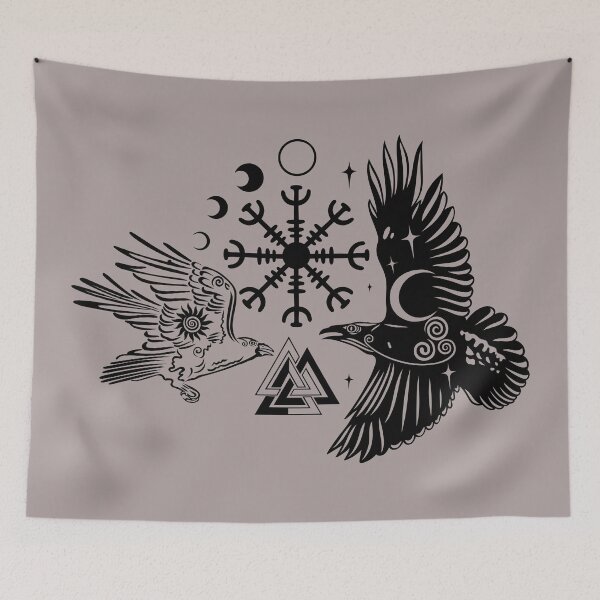 Item preview, Hugin and Munin with Vegvisir Valknut designed and sold by Christine Krahl.