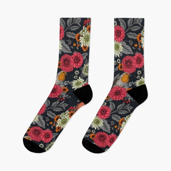 Item preview, Garden birds and flowers on graphite black designed and sold by Katerina Mitkova Kirilova.