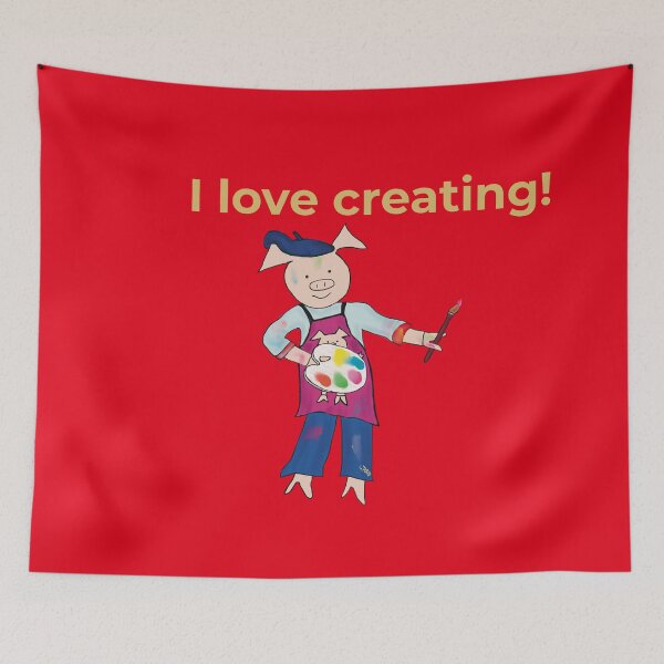 Item preview, Creating! Red I love creating, left handed pig painter,artist. designed and sold by PiggingJapan.