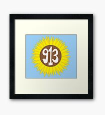 Hand Drawn Kansas Sunflower 913 Area Code Framed Print