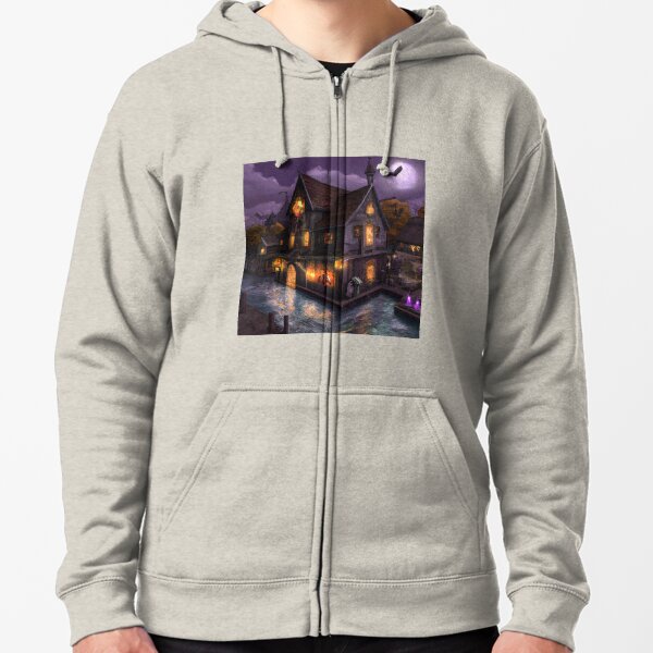 Halloween themed spooky house Zipped Hoodie
