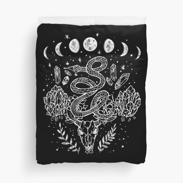 Moon Phases, Snakes, And Crystals Witchy Design Duvet Cover