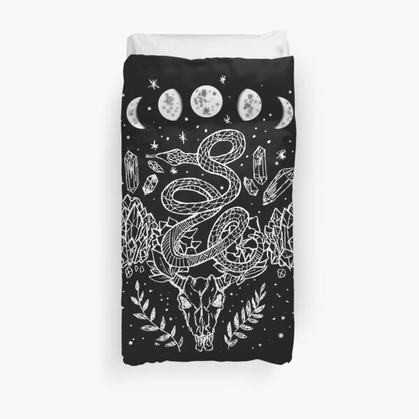 Moon Phases, Snakes, And Crystals Witchy Design Duvet Cover