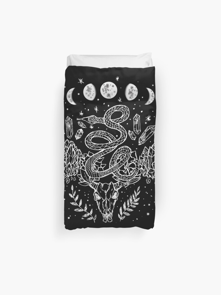 Moon Phases Snakes And Crystals Witchy Design Duvet Cover By