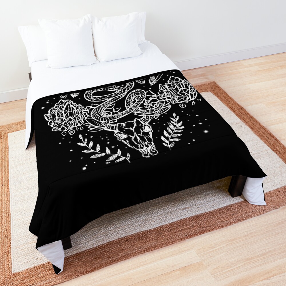 Moon Phases, Snakes, And Crystals Witchy Design Comforter