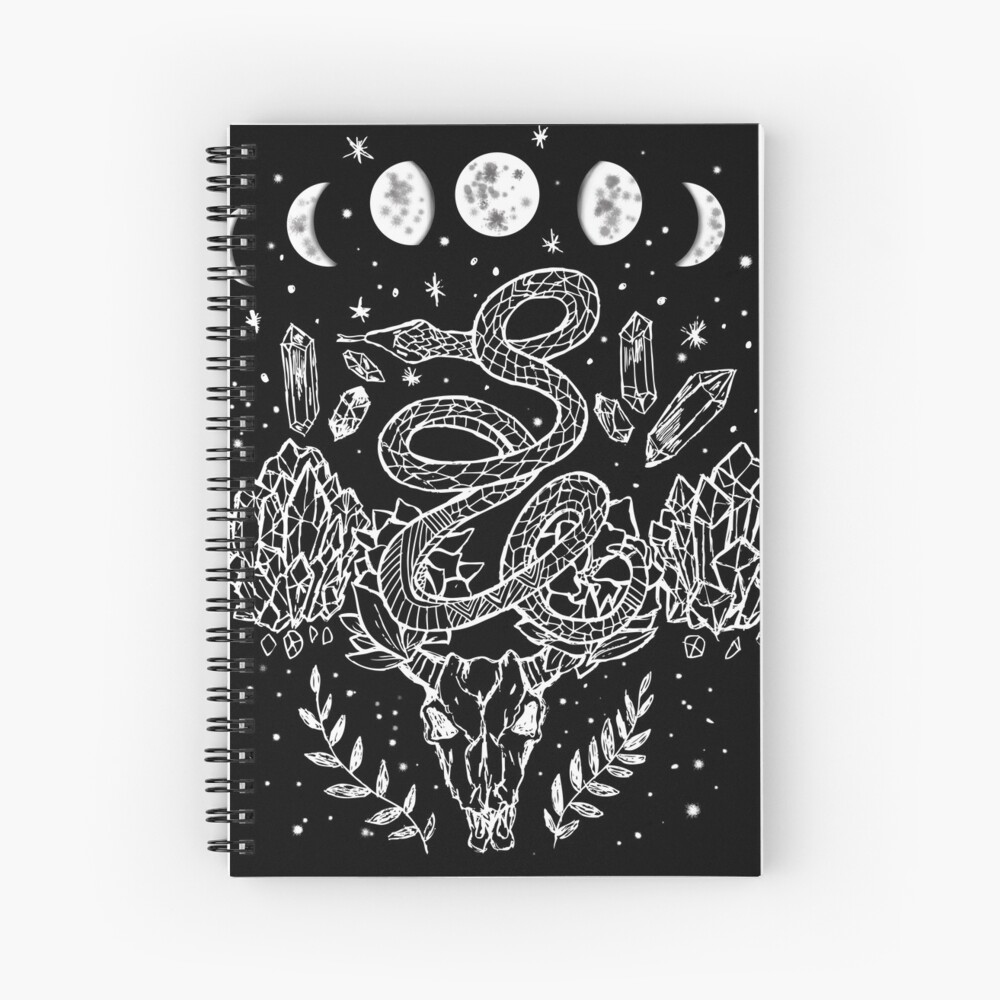 Phases of the Moon Wall Art Esoteric Serpent with Moon Phases Print Linoprint Snake Wall Art Moon Phase Snake Art in Lino Print style