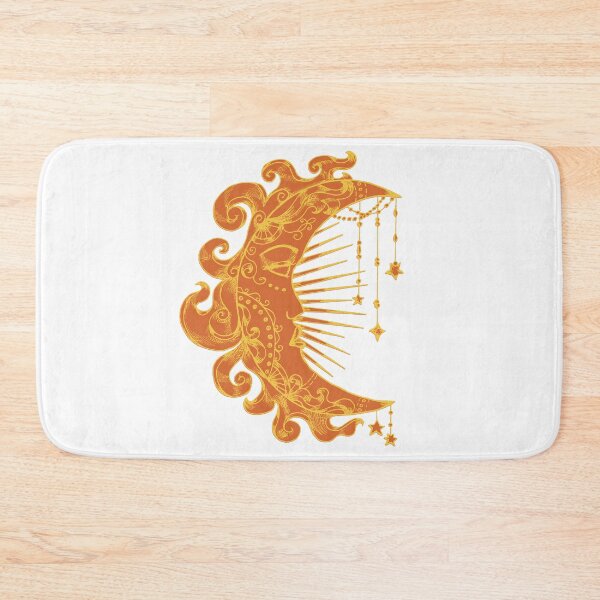 Item preview, Witchy Fantasy Mystic Moon Symbol Face | Celestial Body | Half Moon | Stars Flames Sun Orange | White Background: designed and sold by LifeAndWonder.