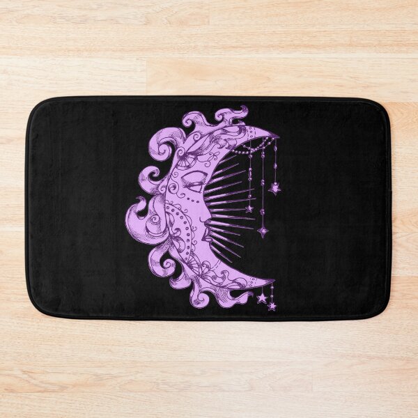 Item preview, Witchy Fantasy Mystic Moon Symbol Face | Celestial Body | Half Moon | Stars Flames Sun Purple | Black Background: designed and sold by LifeAndWonder.
