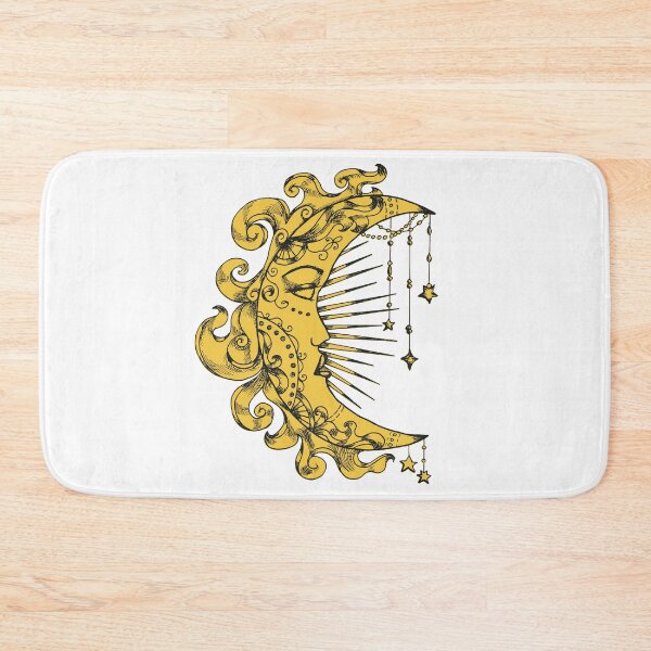 Item preview, Witchy Fantasy Mystic Moon Symbol Face | Celestial Body | Half Moon | Stars Flames Sun Yellow | White Background: designed and sold by LifeAndWonder.