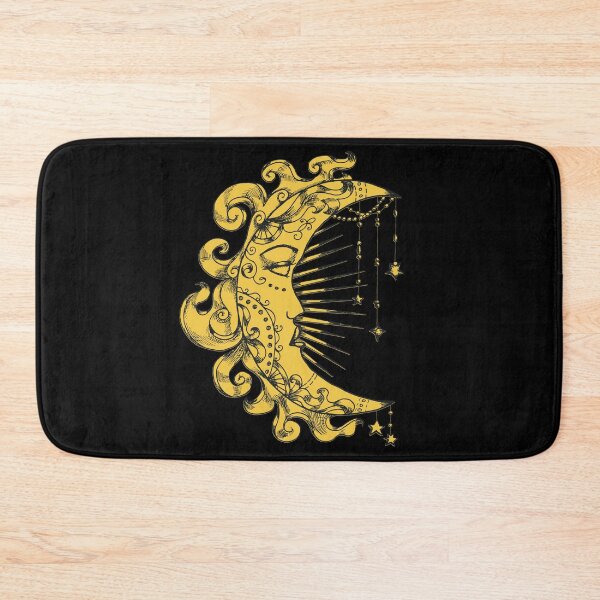 Item preview, Witchy Fantasy Mystic Moon Symbol Face | Celestial Body | Half Moon | Stars Flames Sun Yellow | Black Background: designed and sold by LifeAndWonder.