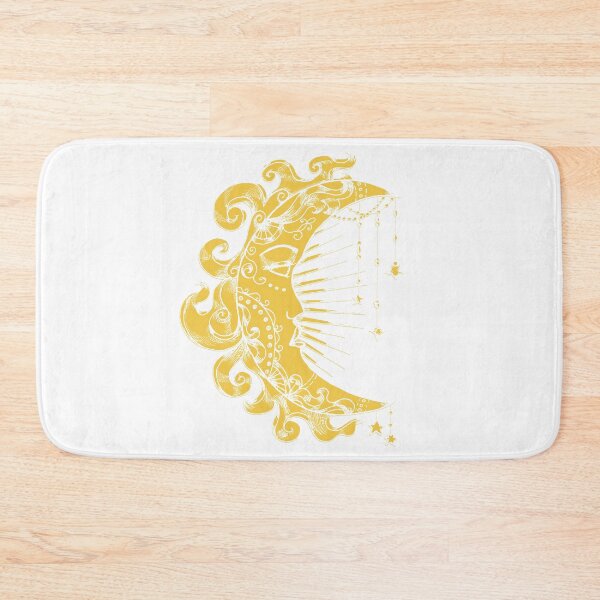 Item preview, Witchy Fantasy Mystic Moon Symbol Face | Celestial Body | Half Moon | Stars Flames Sun Yellow no2 | White Background: designed and sold by LifeAndWonder.