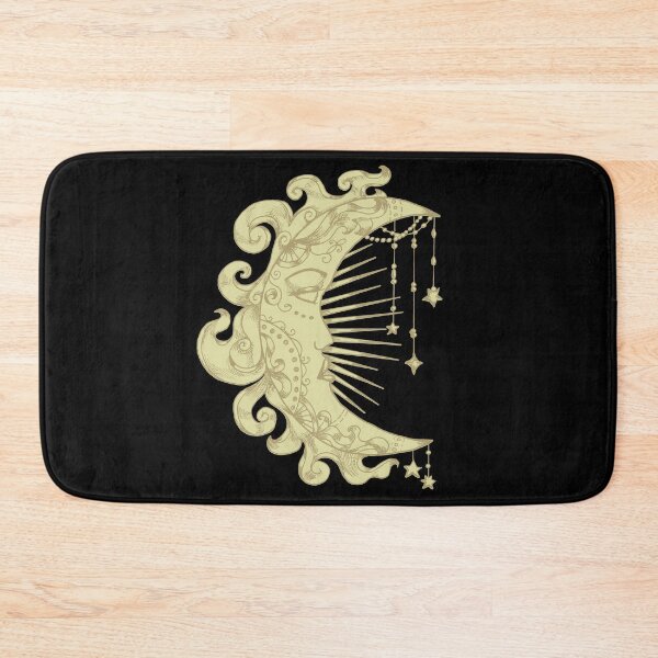 Item preview, Witchy Fantasy Mystic Moon Symbol Face | Celestial Body | Half Moon | Stars Flames Sun Beige | Black Background: designed and sold by LifeAndWonder.