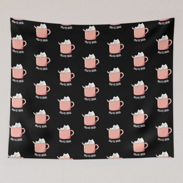 Item preview, Pawfee Break Kitty Cat In A Mug Funny Coffee Puns (Dark BG) designed and sold by punnybone.