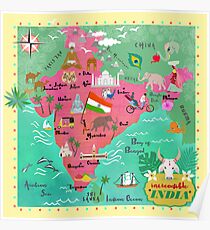 India map-illustrated Poster