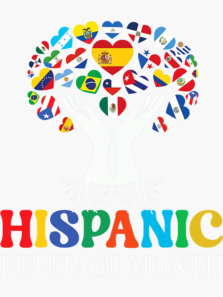 Hispanic Heritage Month Tree Roots Hearts All Countries Flag Sticker