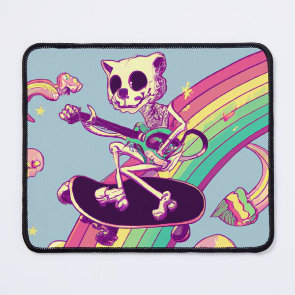 Item preview, Cute skating skeleton cat on rainbow designed and sold by CreepsterHeads.