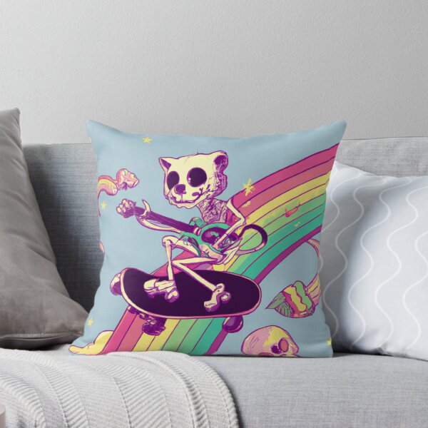 Item preview, Cute skating skeleton cat on rainbow designed and sold by CreepsterHeads.