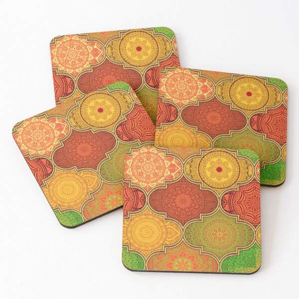 Item preview, Pin Yellow Ethnic Indian Abstract Floral Tiles pattern designed and sold by Art-by-Geoff.