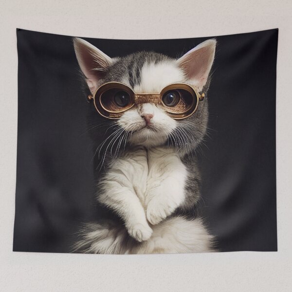 Item preview, Fluffy Cat wearing glasses designed and sold by PeanutArtCorner.