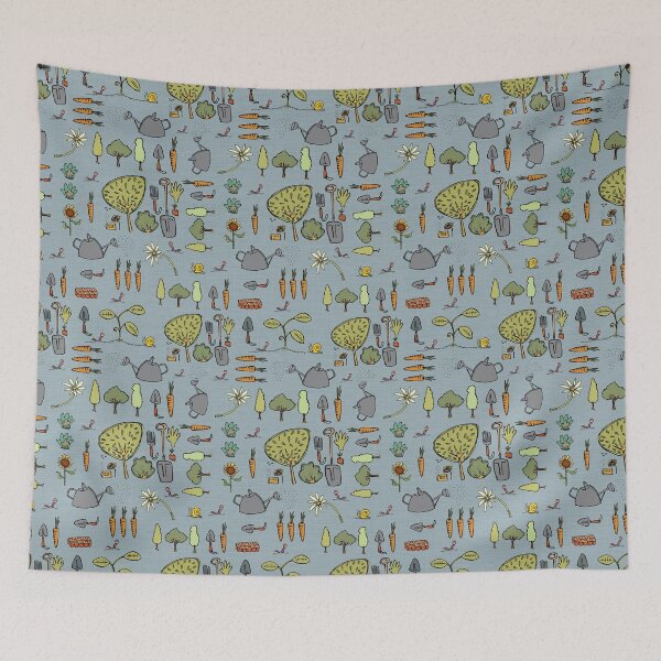 Item preview, gardening on blue designed and sold by Laura Wright.