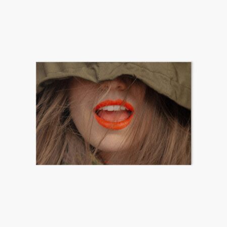 Woman with orange lips in the rain Art Board Print