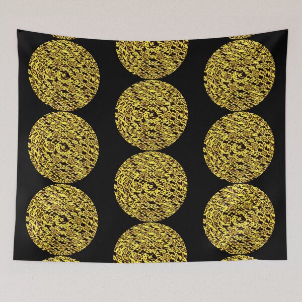 Item preview, Yellow and Black Waves of Good Vibrations on Black Background designed and sold by HMadeArtSON.