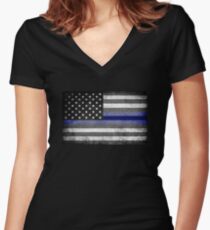 The Thin Blue Line - American Police Officer Women's Fitted V-Neck T-Shirt