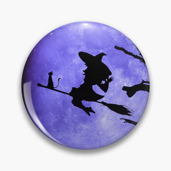 Item preview, Halloween Witch and Cat on Broom.  Purple Moon.  designed and sold by Cindy Howe.