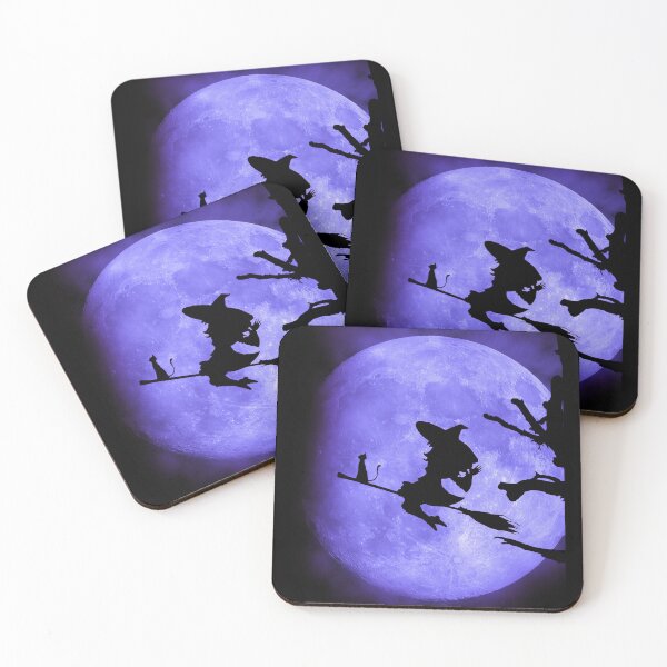 Item preview, Halloween Witch and Cat on Broom.  Purple Moon.  designed and sold by Cindy Howe.