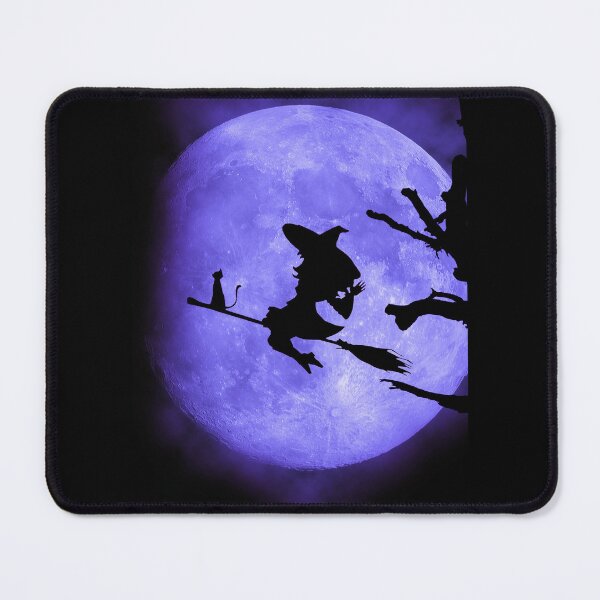 Item preview, Halloween Witch and Cat on Broom. Purple Moon. designed and sold by Cindy Howe.