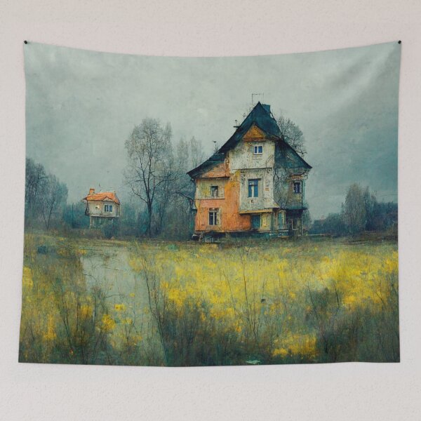 Item preview, Looking across flowers field old rustic house designed and sold by RileyKyler.