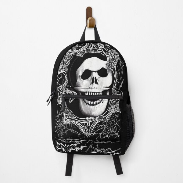 Item preview, Spooky Halloween Skull and spiderwebs line art designed and sold by AllLeftSides42.