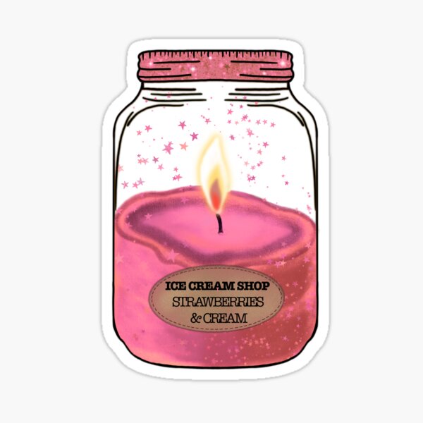 Cozy Candle Jar, Ice Cream Shoppe Vibes, Strawberries and Cream Sticker