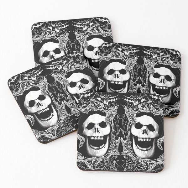 Item preview, Spooky Halloween Skull and spiderwebs line art designed and sold by AllLeftSides42.