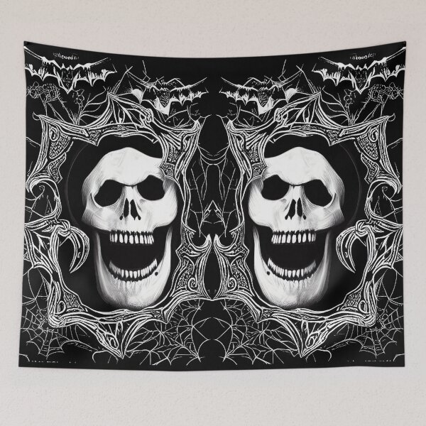Item preview, Spooky Halloween Skull and spiderwebs line art designed and sold by AllLeftSides42.