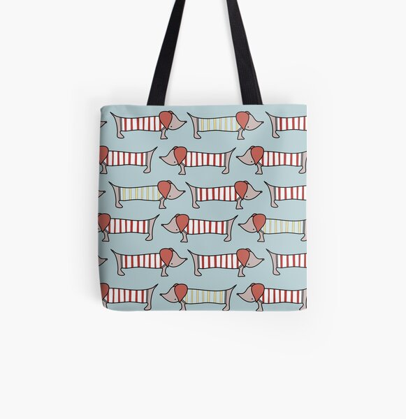 Wiener dogs in striped sweaters All Over Print Tote Bag