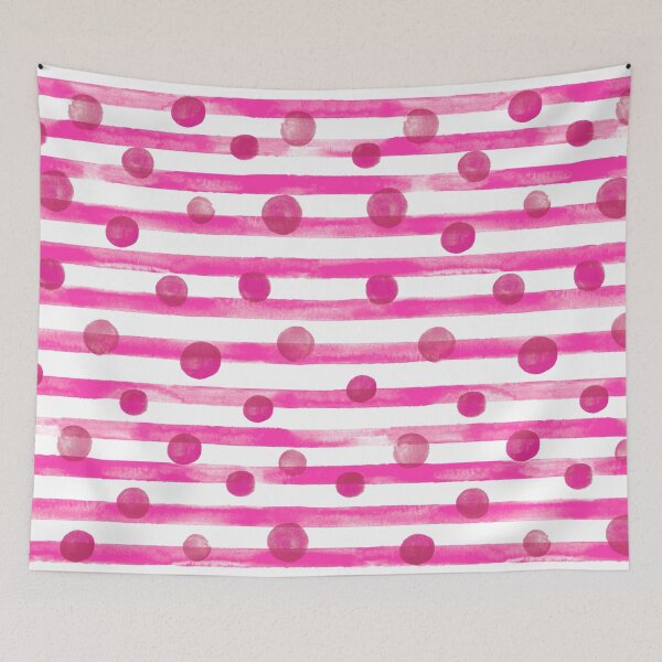 Item preview, Watercolor Polkadot Stripe Wall Art Hot Pink Painting designed and sold by AugustFontaine.