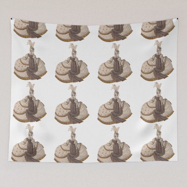 Item preview, 1790s Paris Gallery of Fashion Illustration - White Bell Dress Gold Trim Purple Ties designed and sold by NBerniceDesigns.