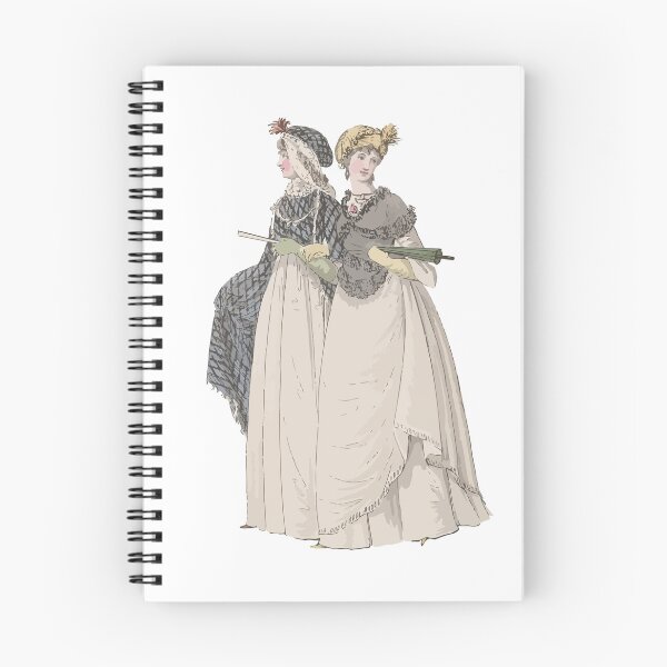 Item preview, 1790s Paris Gallery of Fashion Illustration - Pair of Women in White Dresses Yellow Blue Hats Shawls designed and sold by NBerniceDesigns.