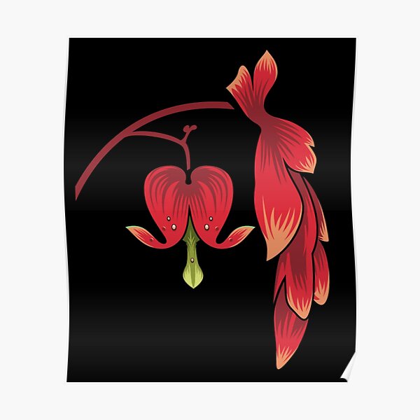 Copy of Bleeding heart flowers with leaf Poster
