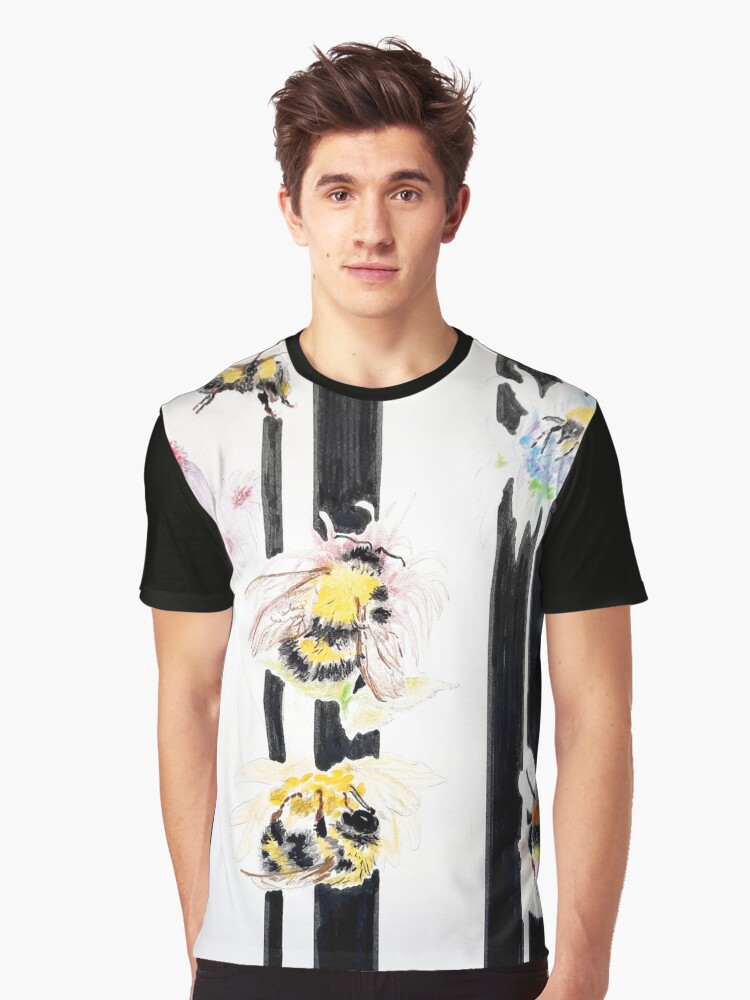 Thumbnail 1 of 5, Graphic T-Shirt, Bees On Stripes designed and sold by DETalas.