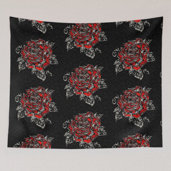 Item preview, "Love Dies Sweetly" Rose and Skulls Print designed and sold by kmaydayart.