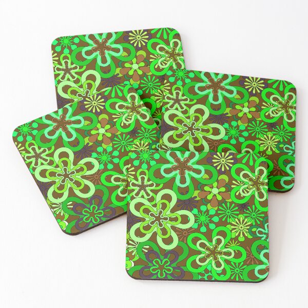 Item preview, Retro Neon Green Colors Flowers Pattern, Hippy Flowers designed and sold by MyArt23.