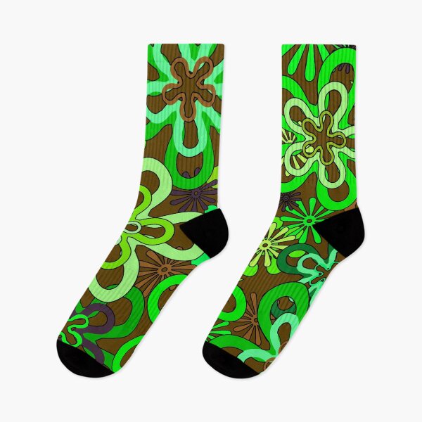Item preview, Retro Neon Green Colors Flowers Pattern, Hippy Flowers designed and sold by MyArt23.