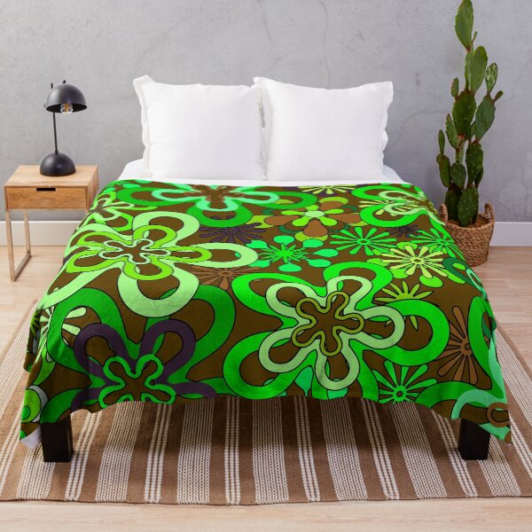 Item preview, Retro Neon Green Colors Flowers Pattern, Hippy Flowers designed and sold by MyArt23.