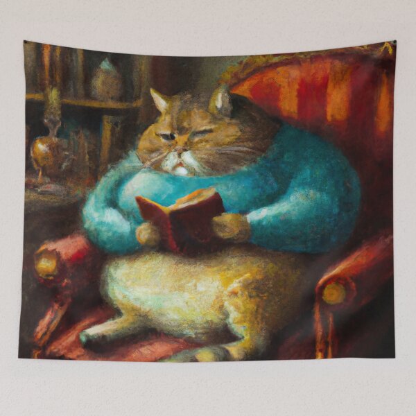 Item preview, Hughe the Cat, lounging with a book (Baroque) designed and sold by thecatandkettle.