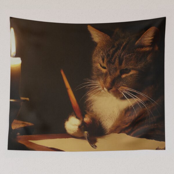 Item preview, Ambrose the Cat, writing by candlelight (Baroque) designed and sold by thecatandkettle.